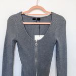 Missguided NWT  Ribbed Long Sleeve Scoop Neck Thong‎ Bodysuit Gray Size 8 Photo 1