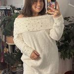 Soft Surroundings  Beaded Off The Shoulder Sweater Dress White Large Photo 0