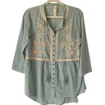 Aratta Silent Journey Embroidered Beaded Sage Green Blouse Top size medium Photo 0