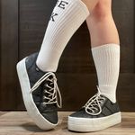 L.E.I . Vintage Y2K Black White Shimmer Glitter Low Top Chunky Platform Sneakers Photo 1