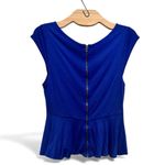 Alice + Olivia Royal Blue Capped Short Sleeve Peplum Round Neck Knit Blouse XS Photo 2
