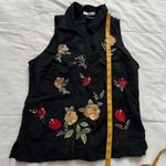 90s Black linen embroidered floral sleeveless blouse yellow red roses Size small Photo 5