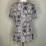 Coco Bianco  Black & White Paisley Zip Front Flutter Sleeve Top S Photo 2