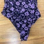 Free People  Black Purple Floral One Shoulder Somethin' Bout You Bodysuit Size S Photo 8