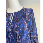 Women's Navy Blue Floral Notched Neck Pleated Longsleeve Mini Shift Dress size 6 Photo 3