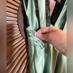Victoria + Sophia Satin Green Mini Dress w/ Black Lace Trim Coquette Pistachio 💚 Photo 12