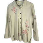Appleseed's Women's‎ Linen Blend Button Down Shirt Floral Embroidered Beige 14M Tan Size 14 Photo 0