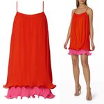 Milly  Bianca Dress Sleeveless Pleated Coral Orange Cocktail Ruffle Hem 10 NWOT Photo 13