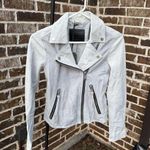 ALLSAINTS  Cloud Grey white Leeather Suede Dalby Mix Moto Jacket size 2 Photo 0