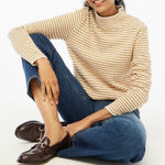 J Crew‎ Factory S Striped Mockneck Pullover Sweater Ivory Camel Stripe CC693 Tan Photo 0