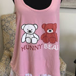 Sweet Pink and White Pajama Set with Bear Graphics Size L Photo 0