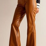 Free People Free‎ People Uptown High Waist Faux Leather Flare Pants in Brown Sz 12 Photo 0