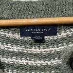 American Eagle  Striped Sweater Size Small Oversized Henley Green White Knit Photo 2