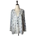 Rails Shirt Women Small White Blue Brielle Wavy Stripe Linen Blend Tie Neck Top Photo 1