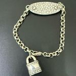 Brighton Rare Retired Silverplated Oval ID Bracelet with Padlock Charm 28g. Photo 7