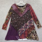Ali Miles Tunic Top Patchwork Mixed Media Boho Artsy Paisley Floral Women Medium Purple Photo 0