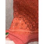 Free People ‎ Women's Sweater Open Knit Ruffle Hem Pullover Coral Orange S EUC Photo 5