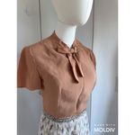Vintage 60s Mod Dress Made USA Neutral Size Small Twee Secretary Boucle neck Tie Tan Photo 6