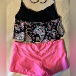 Belk Bathing Suit Swimsuit Set Black Paisley Top Pink Boyshorts Photo 1