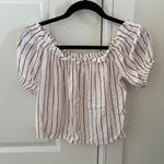 Berksha Bershka Red White Stripe Puff Sleeve Off the shoulder Linen Top Photo 1