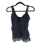 Swim Solutions Tankini Top Tiered Crochet Molded Cups Black 10 Photo 3