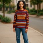 Love by Chesley Womens Sweater Sz M Burgundy Gold Blue Multi Stripe Gold Size M Photo 1