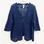 Catherines  Open Knit V-Neck Cardigan Sweater Top Boho Cottage Blue Plus Size 3X Photo 0