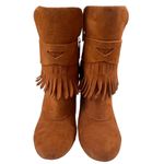 BCBGirls Inkie’s Brown Suede Fringe Roper Style Ankle Boots Side Zip Round Toe Photo 13