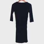 White House | Black Market WHBM Velvet Midi Dress  XS Black‎ Boat Neck 3/4 Sleeve Side Ruching Classic Photo 1