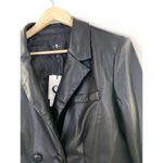 7 For All Mankind NEW Faux Leather Black Cropped Blazer Jacket sz Large Double Photo 1