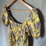 ZARA  Midi Dress Size M Yellow Paisley Smocked Puff Sleeve Cottagecore Garden Photo 4