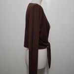 YUKA My Tee Brown Long Sleeve Tie Front Cropped Cardigan Top Size L Yoga Indie Size L Photo 3