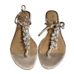 Badgley Mischka Jewel  Women's Larissa Flat Pearls Ornamented Sandal Champagne 7 Photo 1