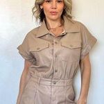 Vintage Havana Faux Leather Utility Romper in Tan Photo 0
