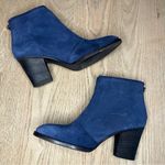 Aquatalia  Italy Faris Perforated Blue Suede Zip Heeled Ankle Booties Size 8 Photo 7