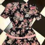 Vintage 80s 90s Miss Dorby Floral Tiered Dress Black Pink Shoulderpads 10P small Photo 4