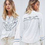 Urban Outfitters Free People Western Bohemian Sundance Kid Embroidered Pearl Snap Henley Top M L Photo 1