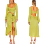 For Love & Lemons Allie Midi Dress in Green With Flower Size Small S NEW Photo 1