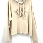 Calvin Klein Jeans Calvin Klein Airbrushed Monogrammed Logo Cropped Raw Hem Hoodie in White Size XL Photo 1