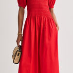 Madewell  Smocked Puff Sleeve Midi Dress in Poplin Cerise Size XS NWT Cottagecore Photo 0