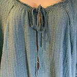 Free People  high neck woven blouse in turquoise blue large Photo 5