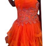 Stunning Orange Tulle Ball Gown with Floral Lace Applique Formal Evening Dress Size 6 Photo 2