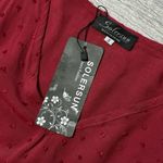 Solarsun Ruffle Sleeveless Mini Dress NEW Womens S Burgundy V Neck Swiss Dot Red Photo 5