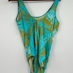 LL Bean green & gold leaf one piece swimsuit bathing suit plus size 16 regular Photo 2