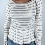 White House | Black Market White and Gold Striped Long Sleeve Sweater Size Small Photo 0