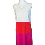 Talbots  Textured Colorblock Sheath Dress Size 8 White Orange Pink Colorful Event Photo 3