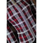 St. John  COLLECTION Plaid Knit Jacket 12Red Black White Zig Zag Trim Faux Pocket Photo 1