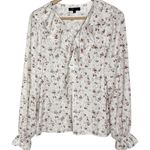 Frye Saltbreeze Combo Ivory/Brown Ruffled V-neckl/cuffs Long Sleeve Blouse M Photo 1