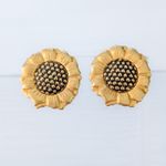 Vintage Clip On Earrings Large Sunflower Earrings Statement Flower Gold Photo 1