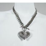 Large Rhinestone Heart Charm Pendant Collar Link Toggle Clasp Necklace Photo 0